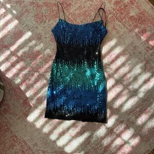 B Darlin Blue and Green Sequin Mini Dress